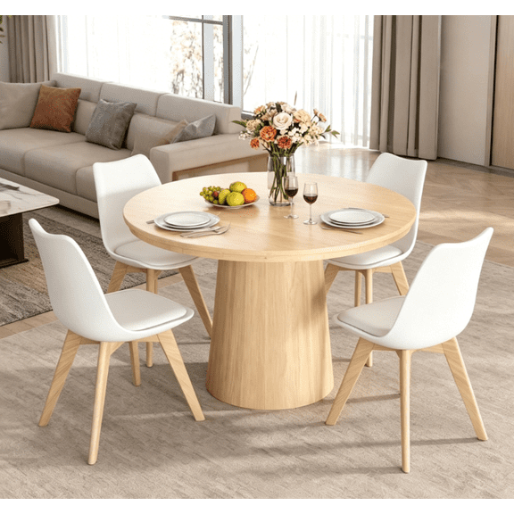 JMGJOY 4-Piece Mid Century Modern Dining Chair Set, PU Leather Seat & Wood Legs, for Kitchen Dining Room Living Room, White