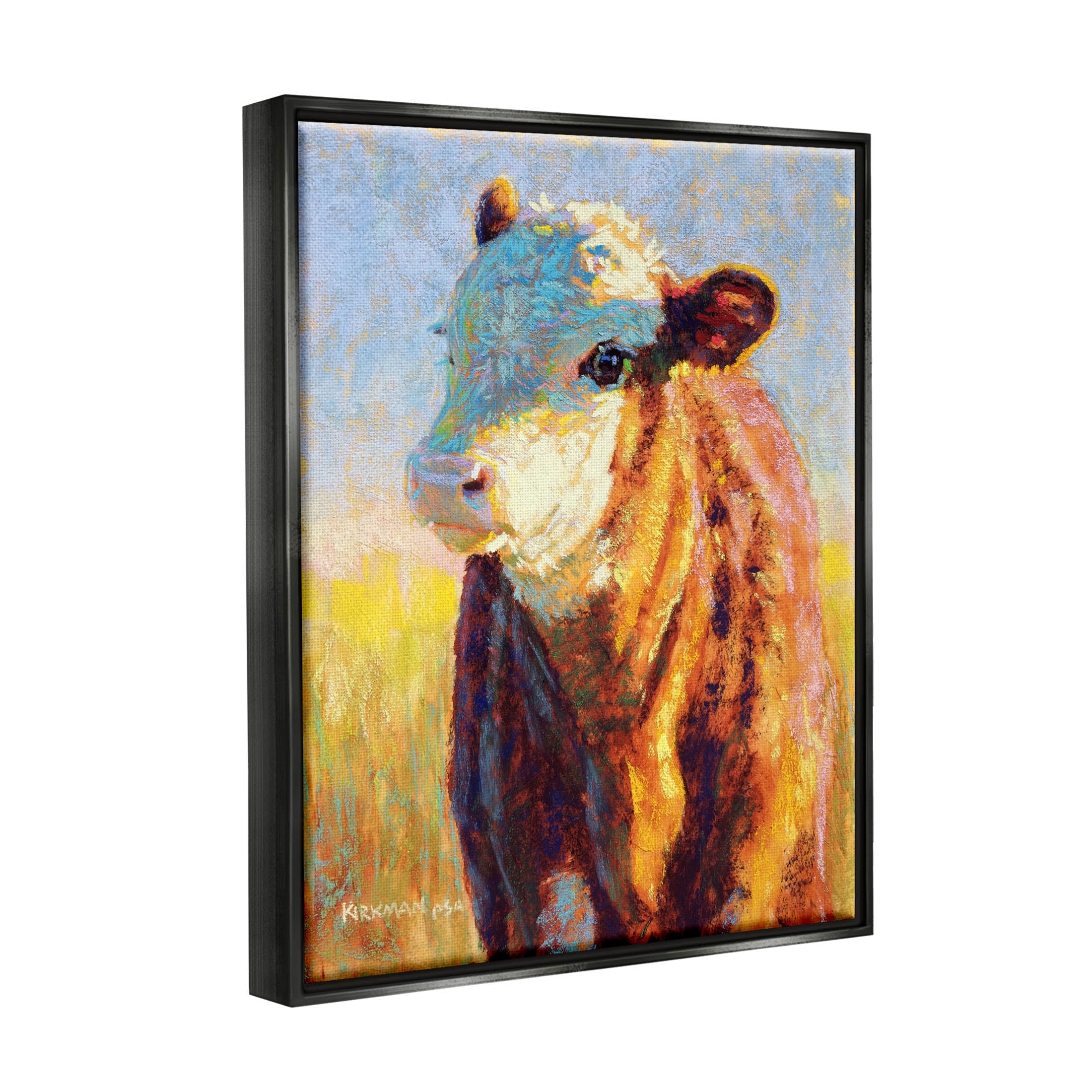 Modern Cow Portrait Impressionism Animals & Insects Painting Jet Black Framed Art Print Wall Art