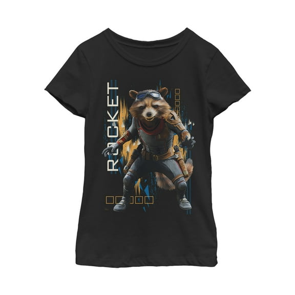 Girl's Marvel Avengers: Endgame Rocket Glitch  Graphic Tee Black X Large