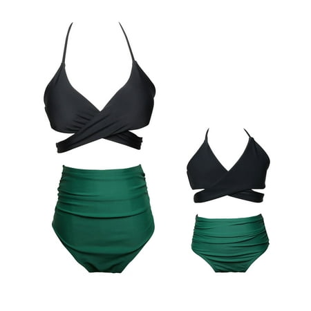 Family Matching Swimwear Mother Daughter Women Kids Girl Bikini Set Beachwear Bathing Suit Swimsuits Swim Top+Briefs Beachwear Push-Up Padded Bra Bandage