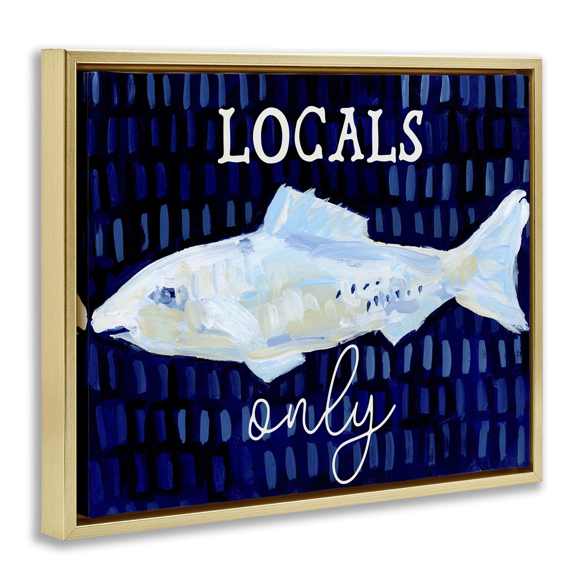 Stupell Industries Locals Only with Fish Animals & Insects Painting Gold Floater Framed Canvas Art Print Wall Art, 31 x 25