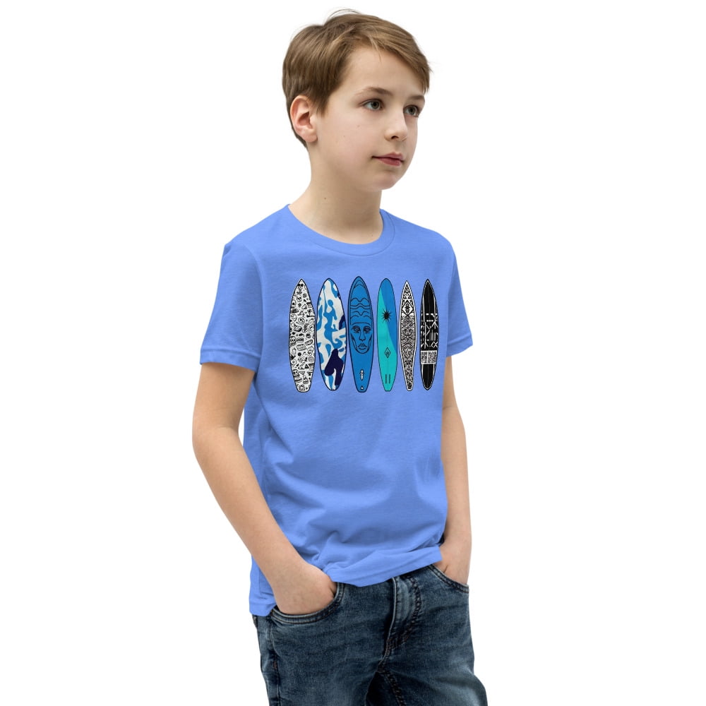 Surf Vibe Boys' T-Shirt – Cool Beach Shirt, Skater Graphic Tee, Summer Coastal Outfit (Heather Columbia Blue, S)