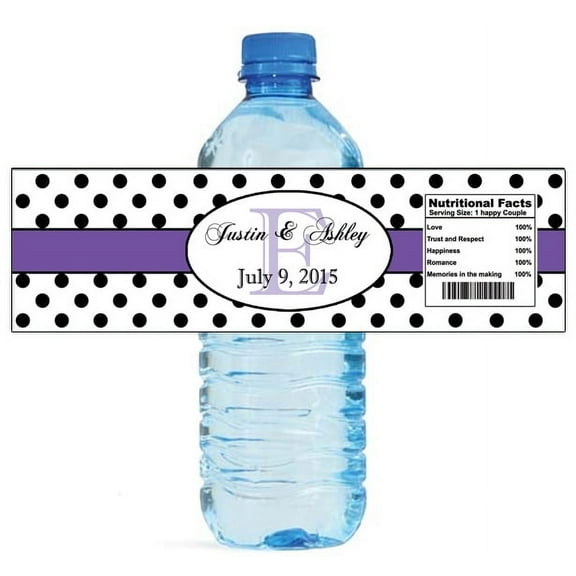 100 Polka Dot Purple stripe Wedding Anniversary Engagement Party Water Bottle Labels 8"x2"