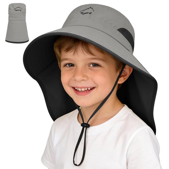 Kids Sun Hat UPF50 Sun Protection Boys Bucket Hat Summer Girls Beach Hats with Neck Flap Adjustable Fishing Safari Hat