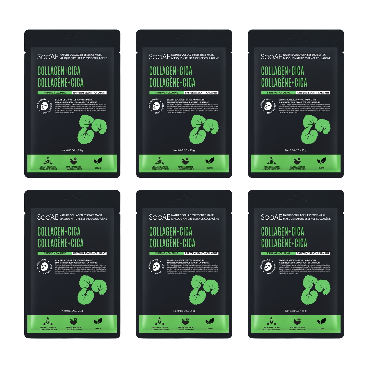 Soo'AE Nature Collagen Essence Mask – Cica[ FIRMING & CALMING ] - 6 ea