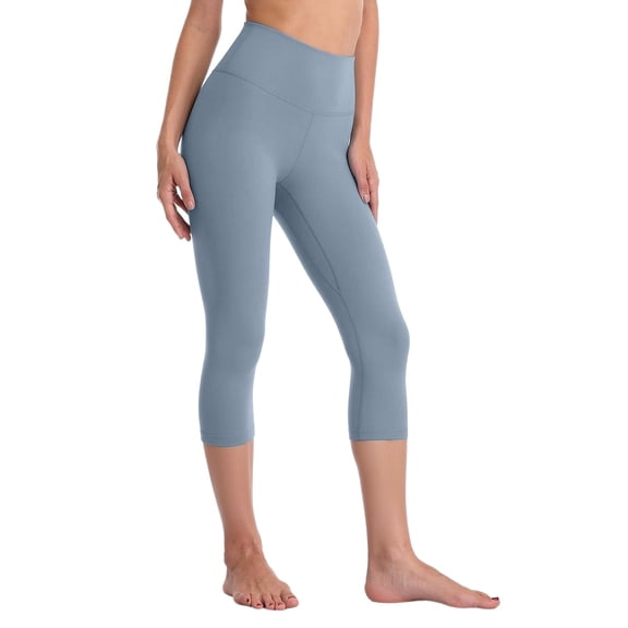hlysgo Leggings Yoga Pant for Women No Front Seam Capri High Elastic Waist Trousers Workout Gym Pant Light Blue,M