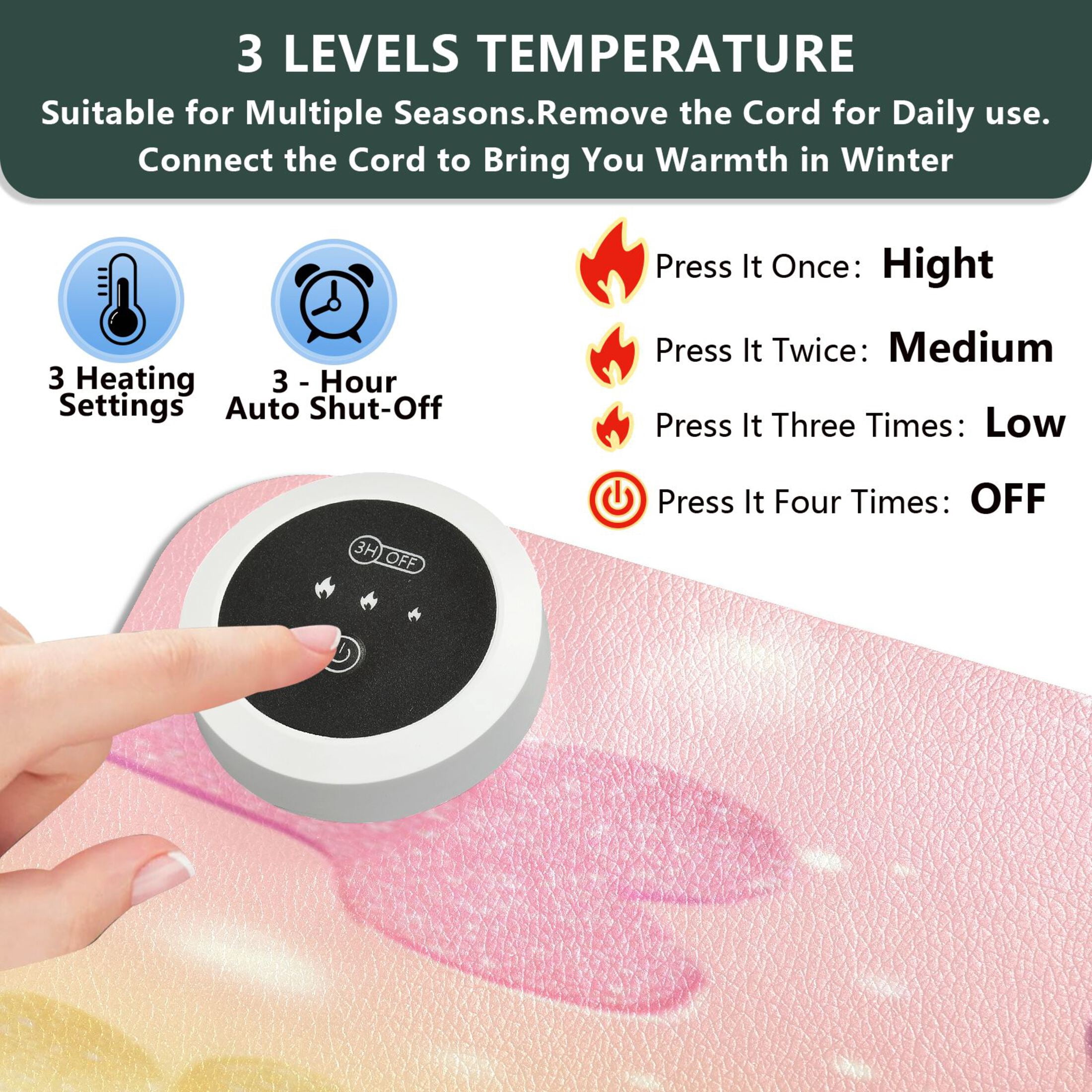 Large Heated Desk Mat Mouse Pad 31.5"x13"PU Leather Graphene Heating Desk Warmer with 3 Temperature Settings 110V US Plug Non-Slip Warm Pad for Home, Office, and Gaming Candy Glitter Puppy Party