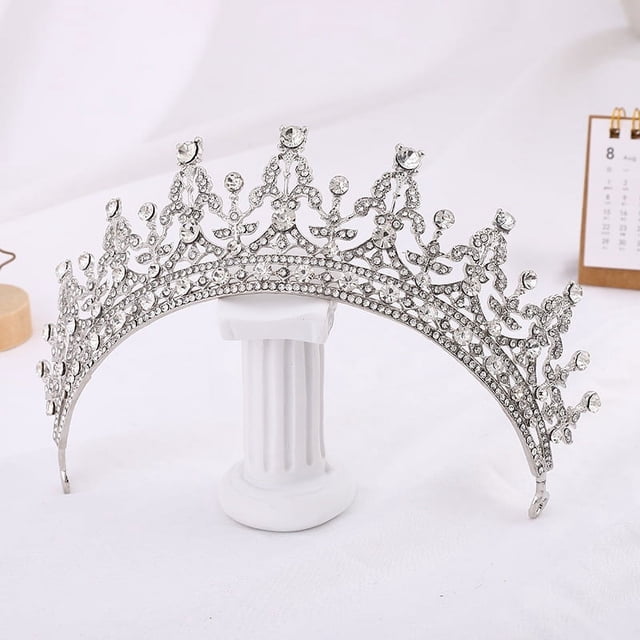 Zhuge Tiara de boda para novia, diadema de princesa, corona de novia, joyería para el cabello con diamantes de imitación de cristal, decoración para novia, cumpleaños, graduación, boda (plateada)