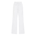 thumbnail image 4 of Womens Cotton Linen Pants Lightweight Drawstring Elastic Waist Pant Casual Wide Leg Lounge Trousers with Pockets White L, 4 of 5