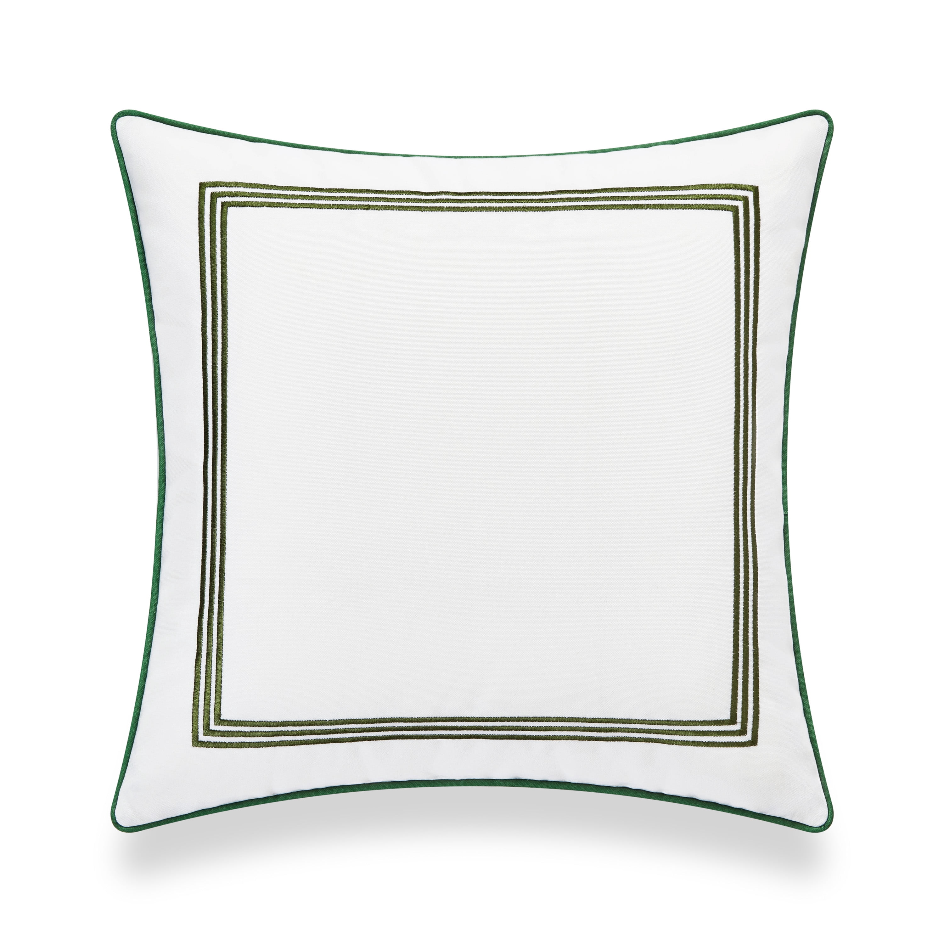 Hofdeco Premium Coastal Patio Indoor Outdoor Pillow Cover Only, 20"x20" Water Resistant for Backyard, Couch, Green Embroidered Square Line