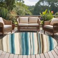 thumbnail image 5 of Turquoise Beige Large Area Rugs for Bedroom Living Room, Soft Non Slip Carpet Bedside Rug, Boho Vertical Stripes Bohemian Retro Round Floor Cover Kitchen Accent Rug 5' for Dining Room/Office, 5 of 9