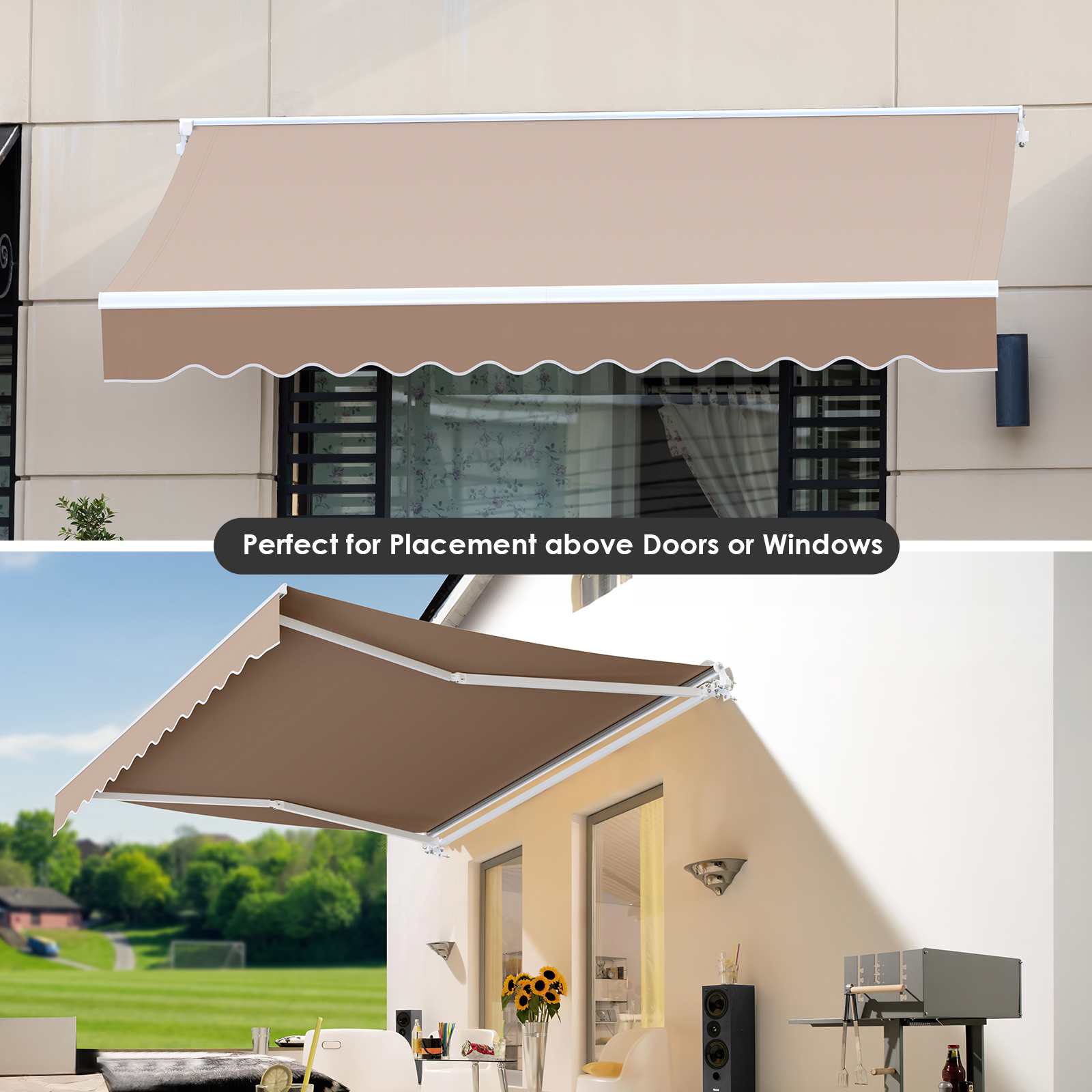 Pirecart 10' x 8' Patio Awning, Outdoor Awning Retractable Sunshade Shelter for Yard, Patio, Door, Balcony