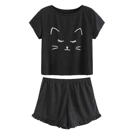 

Women s Casual Sleepwear Nightwear Set Pajamas Short Sleeve Shorts Top Cartoon