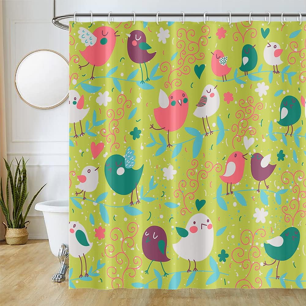 JOOCAR Spring Bird Shower Curtain Vivid Hummingbird Vintage Floral Leaves  Bathroom Polyester Fabric Shower Curtain Sets Machine Washable Waterproof Bath  Curtain Decor, 72x72 Inch 