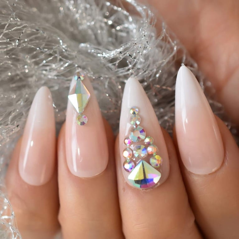 Pink Pointy Nails With Rhinestones