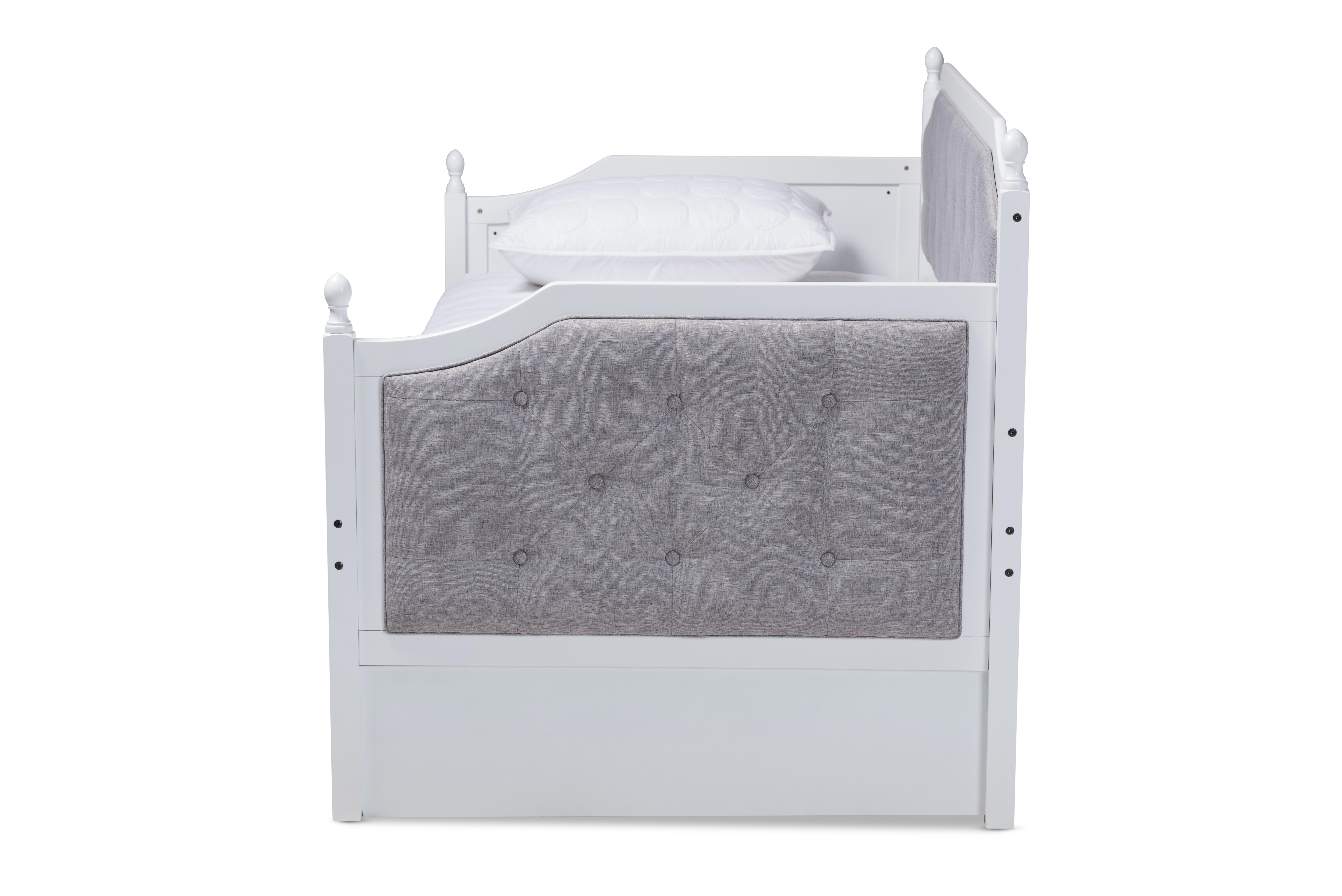 Baxton Studio Mara Classic and Traditional Grey Fabric Upholstered White Finished Wood Twin Size Daybed with Trundle
