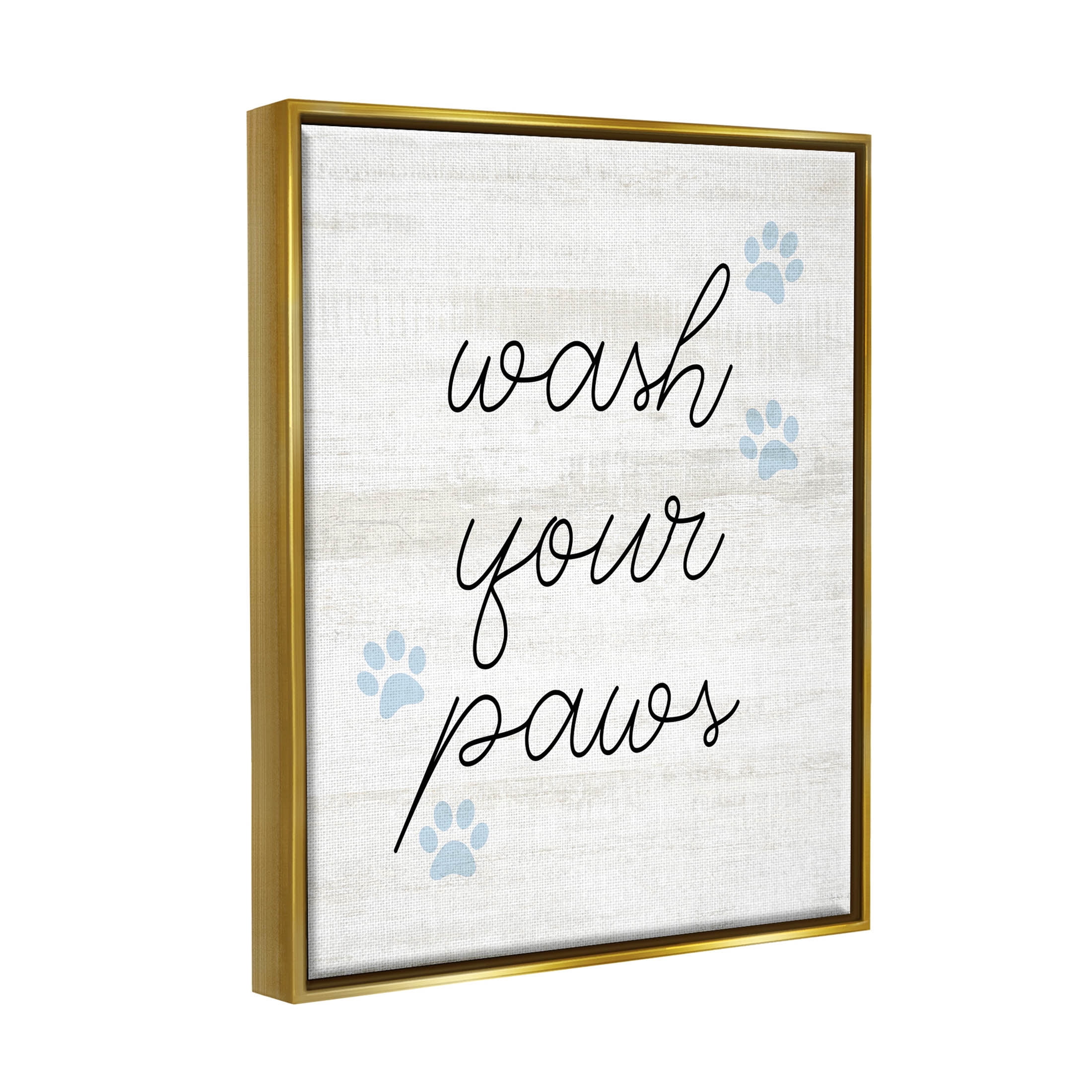 Wash Your Paws Pet Shapes Typography Graphic Art Metallic Gold Framed Art Print Wall Art