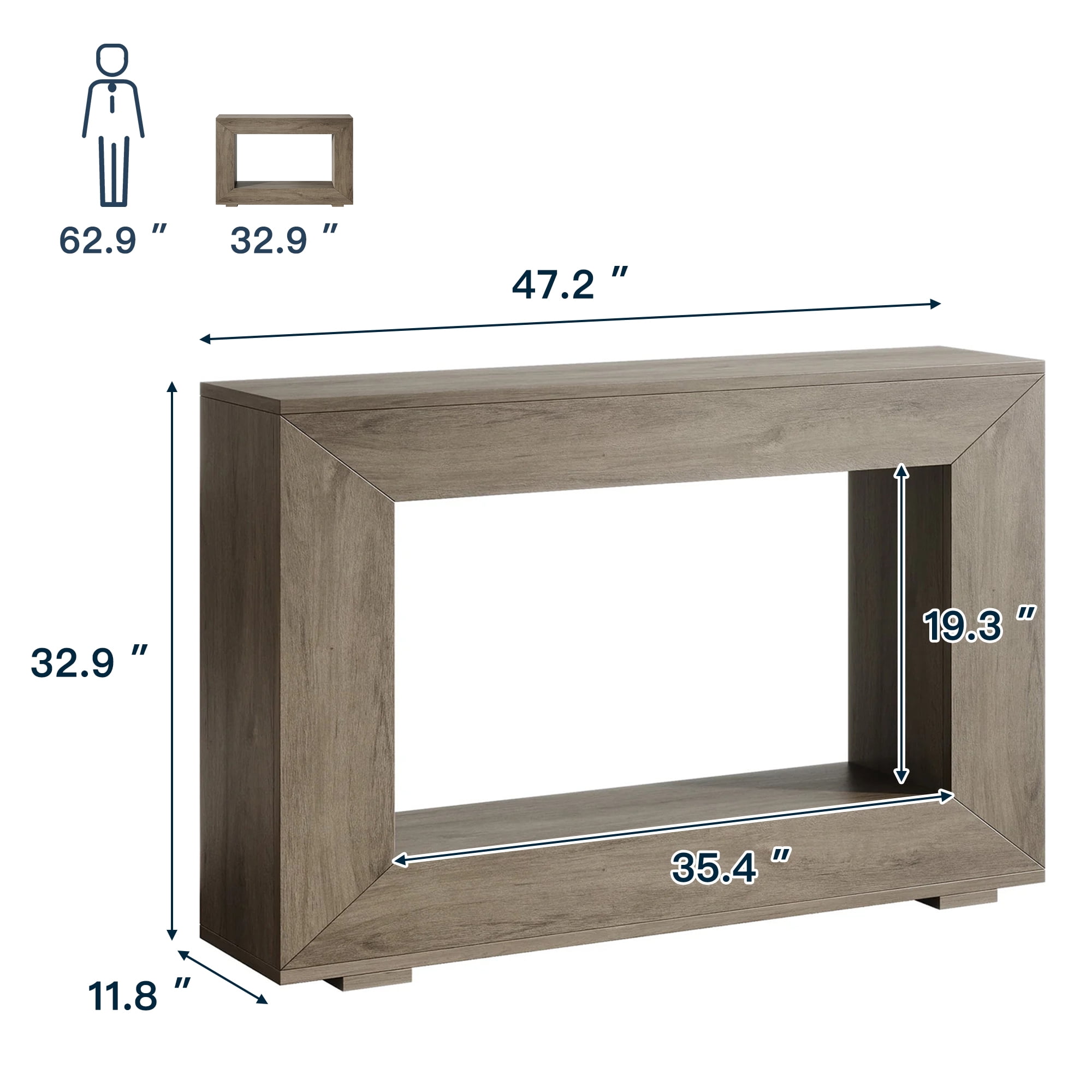 Demi Bonn 47" Farmhouse Console Table, Modern Living Room Sofa Table with Storage, Contemporary Entryway Hall Table, Foyer Display Table, Gray