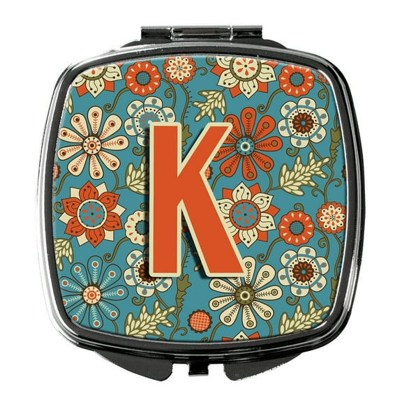 Letter K Flowers Retro Blue Compact Mirror CJ2012-KSCM