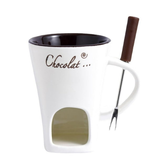 BINGLI Personal Chocolate Fondue Mugs with Forks, Multi-purpose Fondue Coffee Cup, Melting Fondue Mug for Chocolate Cheese Butter, Chocolate Fondue Mug for Parties and Gatherings