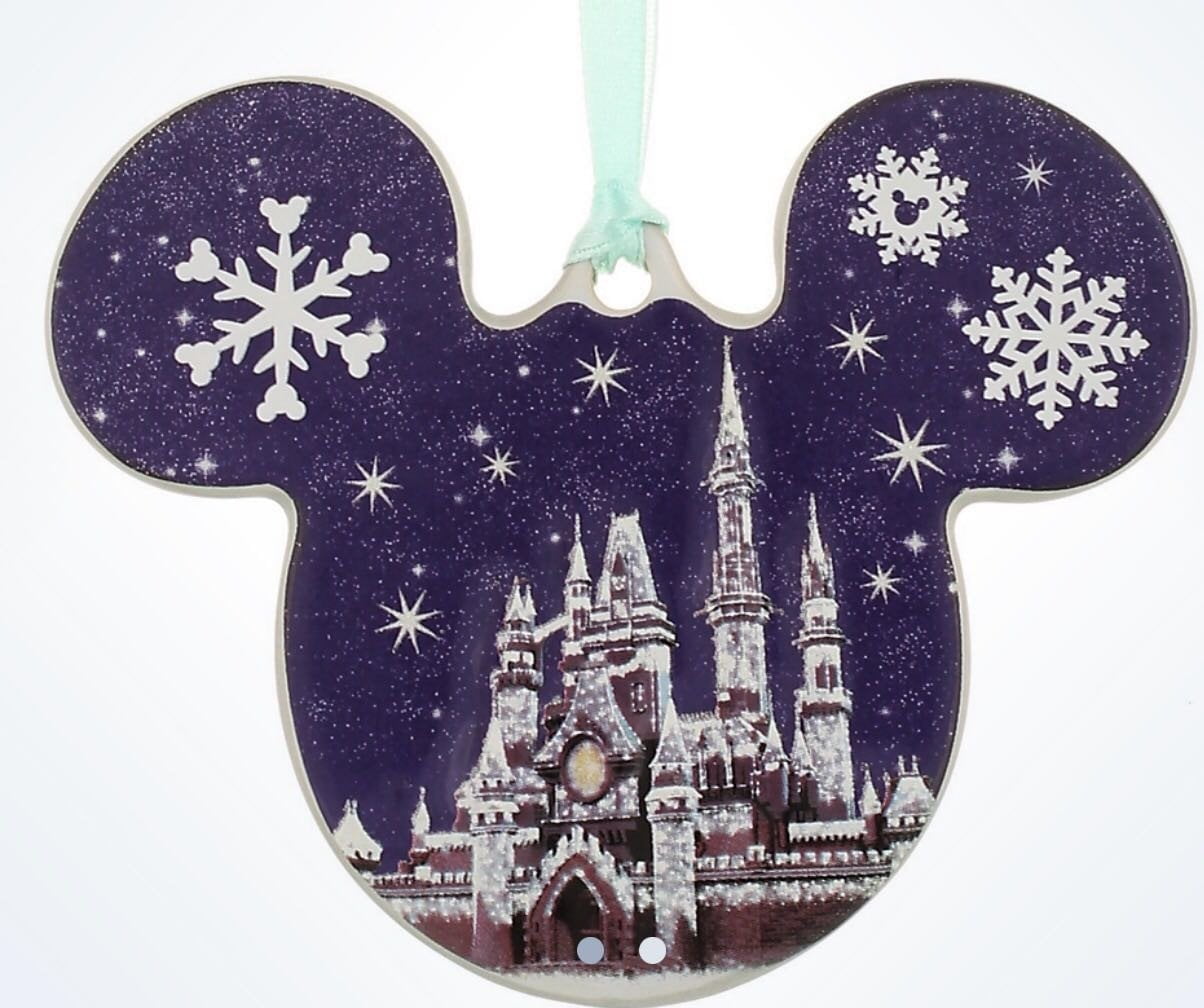Disney Parks Mickey Castle Snowflakes Disc Christmas Ornament New With