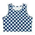 thumbnail image 2 of qolati Girls Tank Tops Plaid Print Sleeveless Square Neck T-Shirts Asymmetrical Hem Crop Top Blouse 8-14 Years, 2 of 8