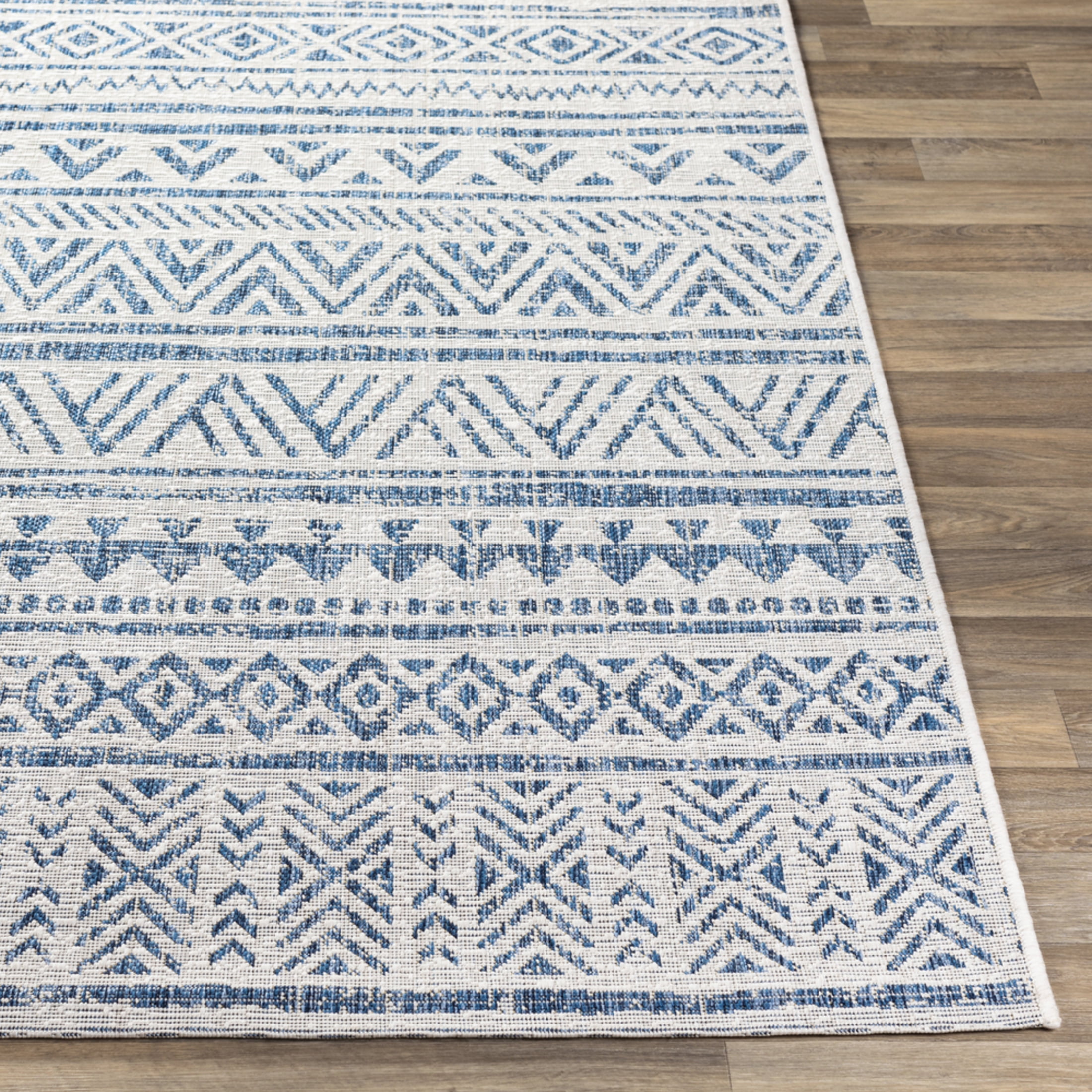Livabliss Outdoor Rugs, 9ft Round Eagean Global Blue Square Area Rug for Patio, Porch, Deck, Backyard, Waterproof Indoor Outdoor Carpet (7'10" x 7'10")