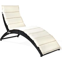 ZOPan Foldable Patio Rattan Lounge Chair Outdoor Wicker Rattan Chaise Lounger Chair with Cushion Patio Furniture Set for Backyard Patio Garden Lawn Balcony