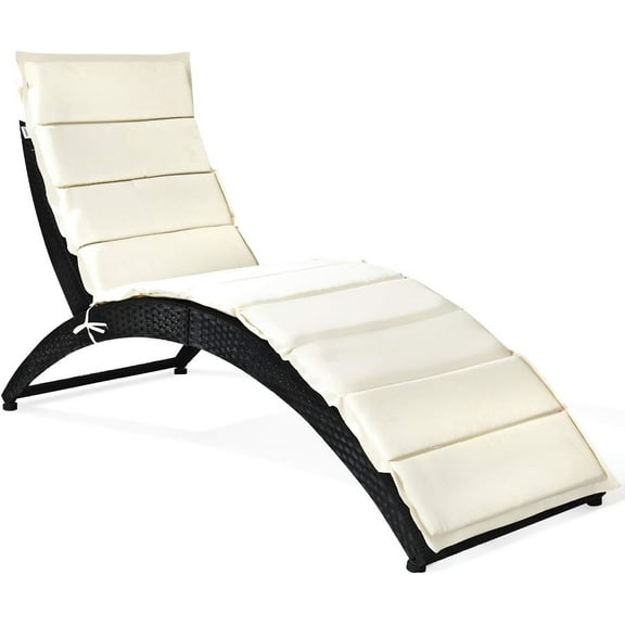 ZOPan Foldable Patio Rattan Lounge Chair Outdoor Wicker Rattan Chaise Lounger Chair with Cushion Patio Furniture Set for Backyard Patio Garden Lawn Balcony