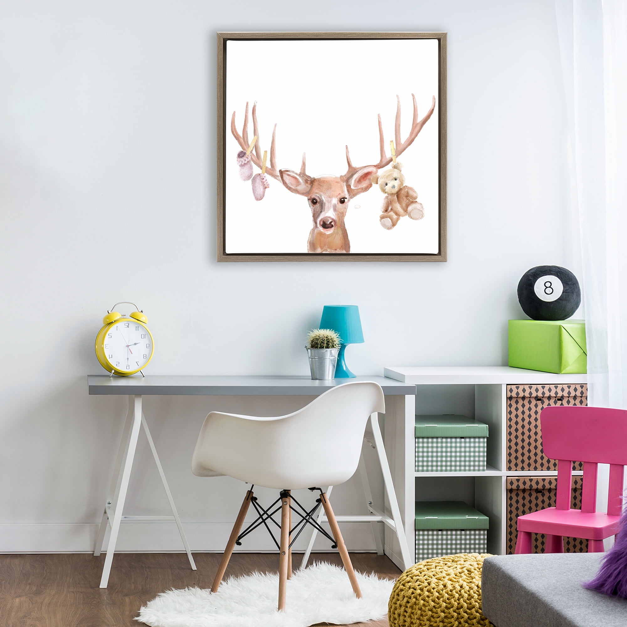 Stupell Industries Baby Girl Deer Antlers Brown Framed Floater Canvas Wall Art, design by Ali Lynne