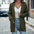 thumbnail image 4 of Wyobmus Women's Open Front Cardigan Sweaters Fall Button Down Cable Knit Loose Soft Long Sleeve Outerwear Coats A-Olive Green, 4 of 7