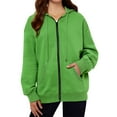 thumbnail image 1 of Pocket Long Sleeve Hooded Threaded Sweater Ladies Zipper Top, 1 of 4