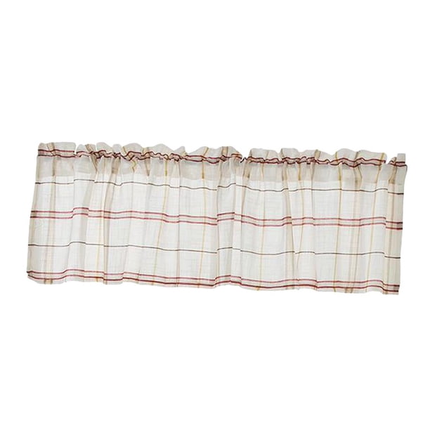 Cenefa de cortina transparente de gasa con estampado de cuadros para privacidad en el hogar Rojo 137x91.5cm