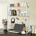 thumbnail image 2 of Modern White Desk Bookshelf Organizer with 2 Open Shelves ＆ Grid Plate, 39 inches Tall Metal Wood Dorm Desk Bookshelf Storage Shelves, 2 of 9