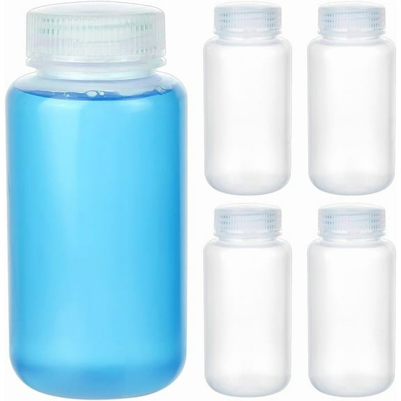 White 5pcs Wide Mouth Lab Reagent Bottle 250ml Water Sample Bottle Laboratory Grade Container Sealed Leak-proof Clear PP Bottle Travel Water Sample Bottles for Laboratories Home Storage