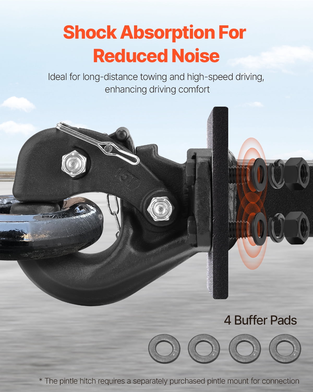 VEVOR Pintle Hook, 30000 lbs Towing Capacity, Trailer Hitches Receiver Hook Fits for 2.5 to 3-inch Lunette Ring with Mounting Kit, Wear-resistant, Black Powder Coat, Suitable for Various Vehicles