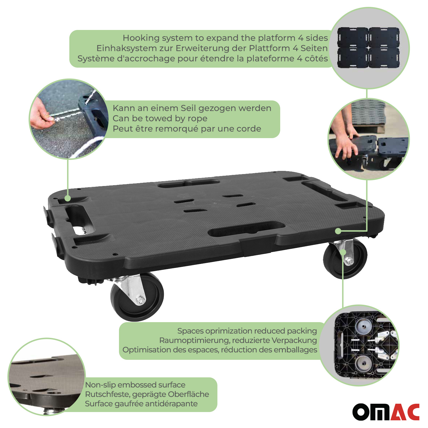 OMAC Rolling Board Furniture Dolly Transporter 661 lbs Furniture Mover Step Plate