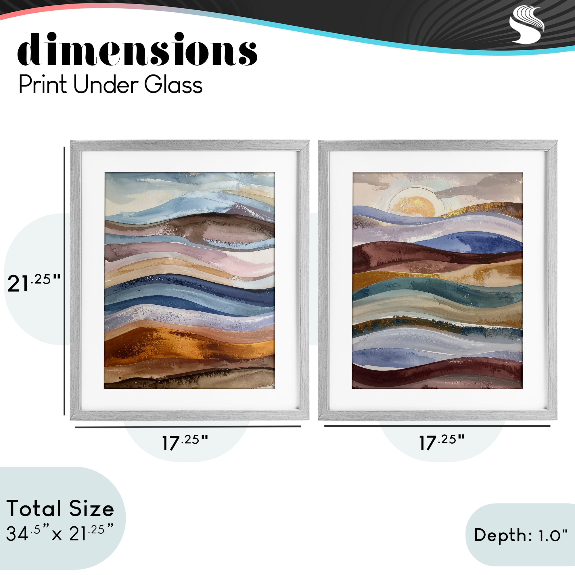 Stupell Industries Earthy Ocean Flow 2 Piece Gray Framed Print Under Glass Set, design by Alonza Saunders