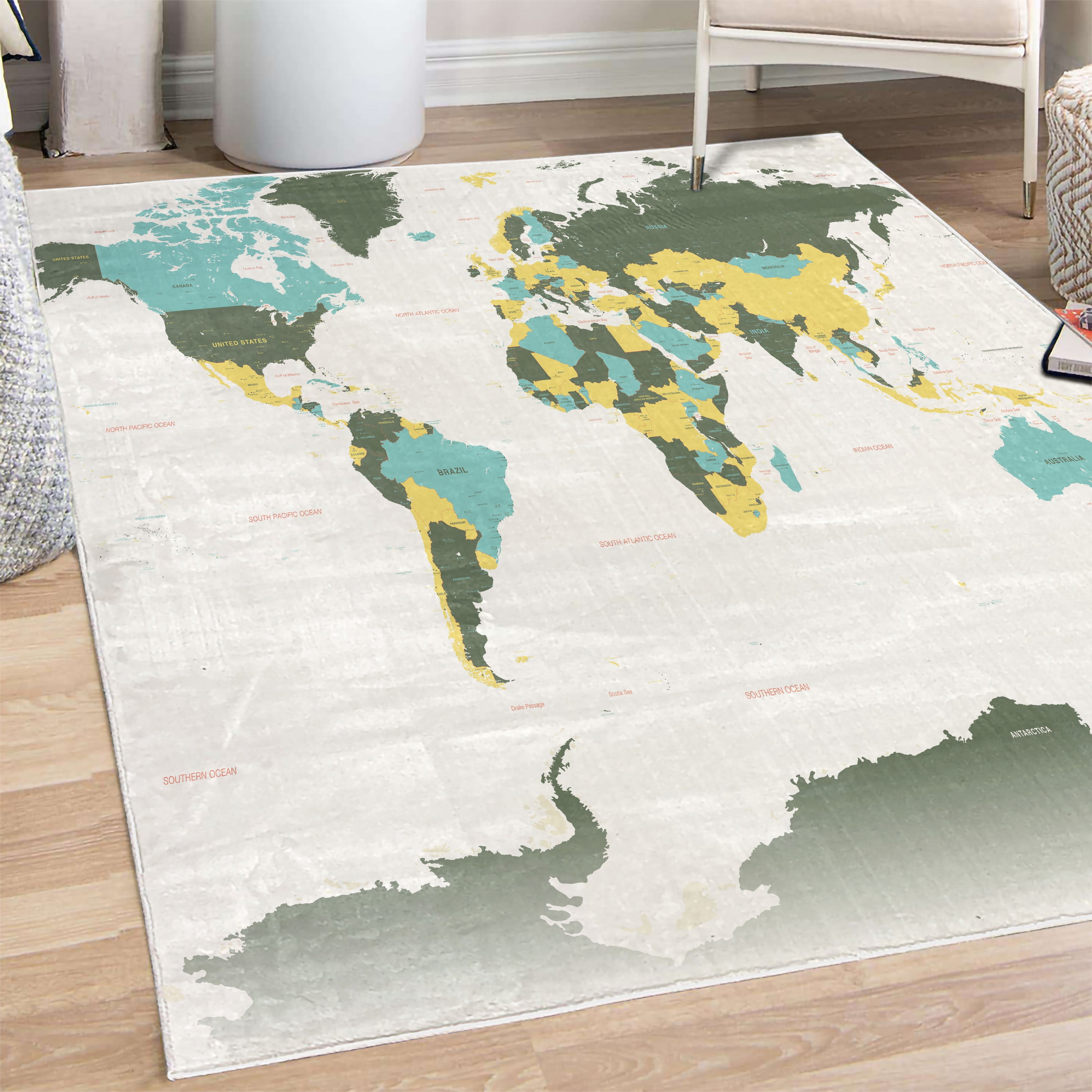 Earth Decorative Rug, Detailed World Map with All Countries Major