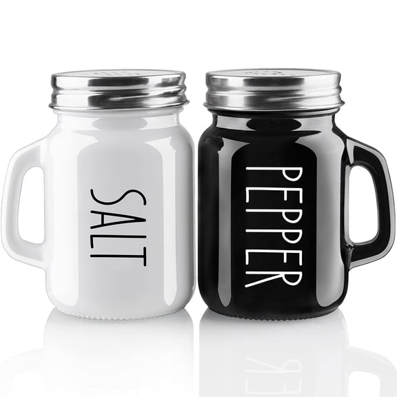 Emlimny Salt and Pepper Shakers Set, 4 oz Cute Salt Pepper Shaker, Kitchen Decor for Home Restaurants Wedding, Glass Black White Sets with Stainless Steel Lids