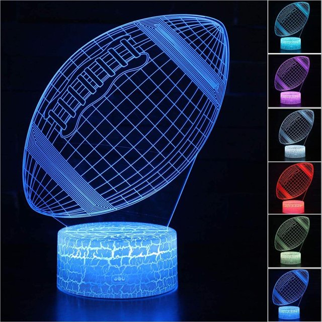 Inteprter Juguete de luz nocturna de ilusión 3D de fútbol americano para niños Control remoto táctil 7 Cambio de color Luz de ambiente 3D para Iluminación y accesorios Inteprter HA019371-00
