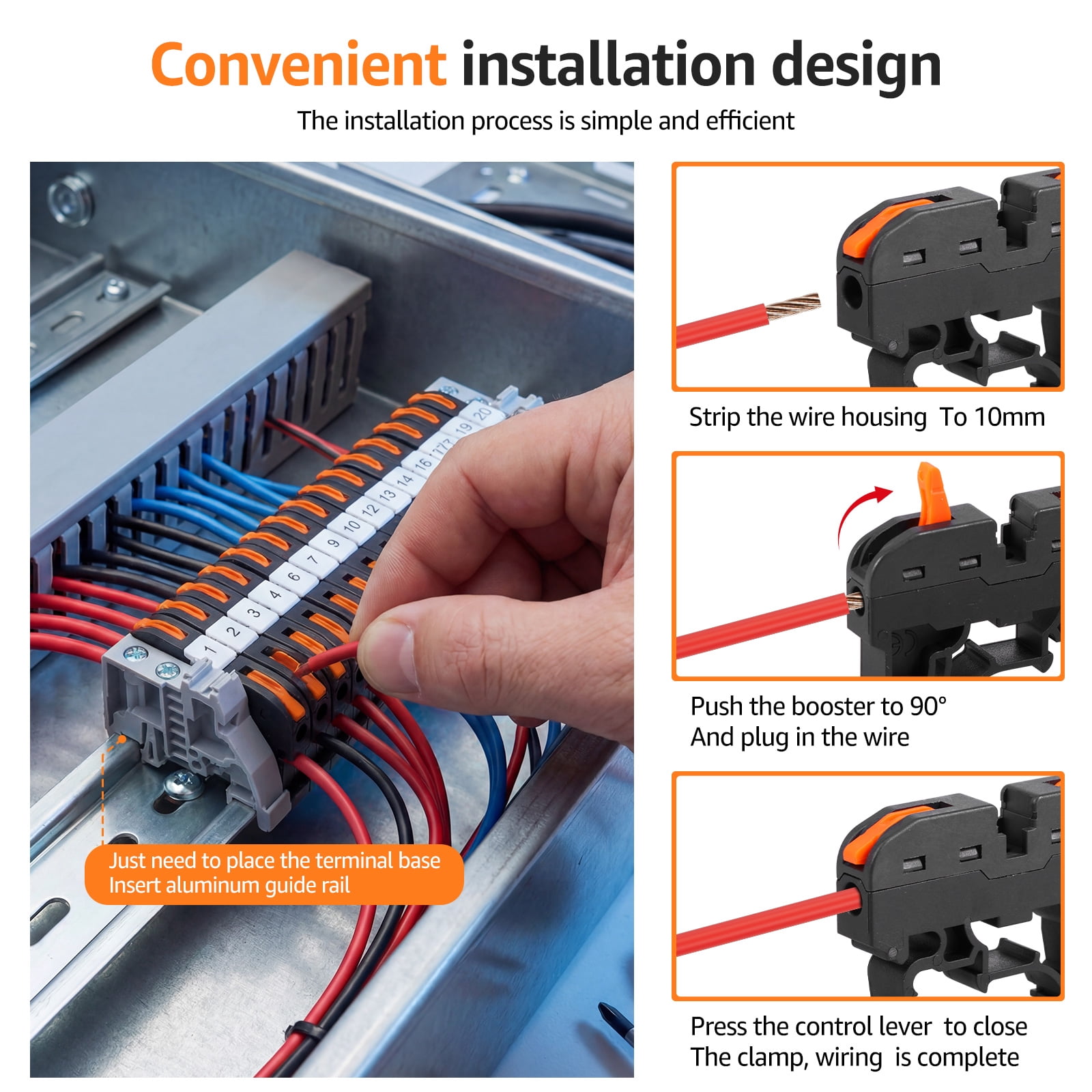 TMWEFUSC 40Pcs DIN Rail Terminal Block Set Quick Wiring DIN Rail Electrical Terminal Block for 28-12 AWG Solid Cable and 28-14 AWG Flexible Cable (Style1)