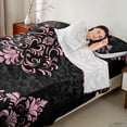 thumbnail image 2 of Manfei Bohemian Damask Sheet Set King, Black Pink Bedding Sets King Size, Victorian Flower Flat Sheet, Breathable Bedroom Decoration, 4pcs, 2 of 6