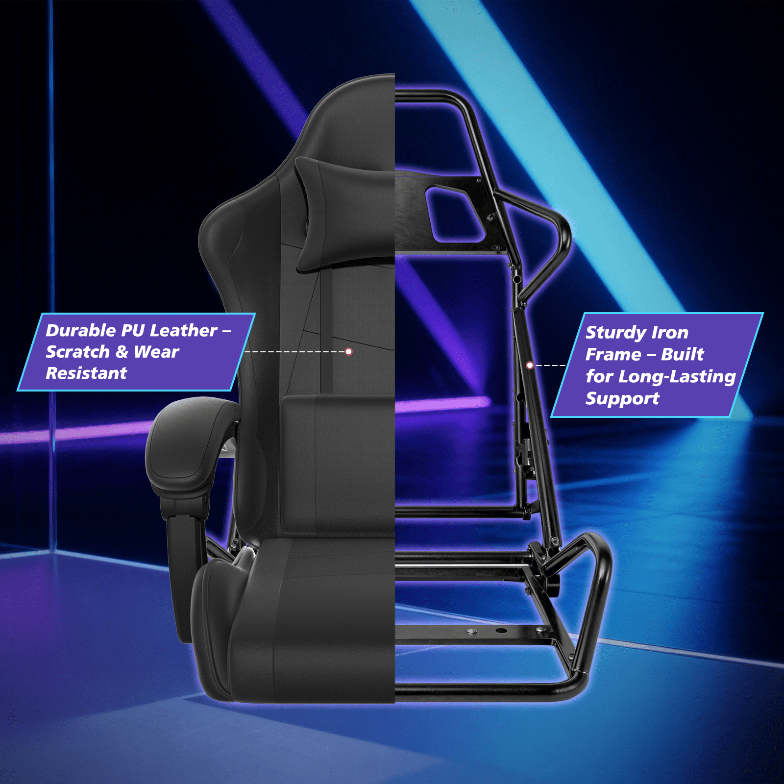 Magshion Ergonomic Gaming Chair with Headrest, Lumbar Support & Footrest - Adjustable Reclining Computer Chair for Adults, High Back Office Desk Chair, 350lbs Capacity， Black