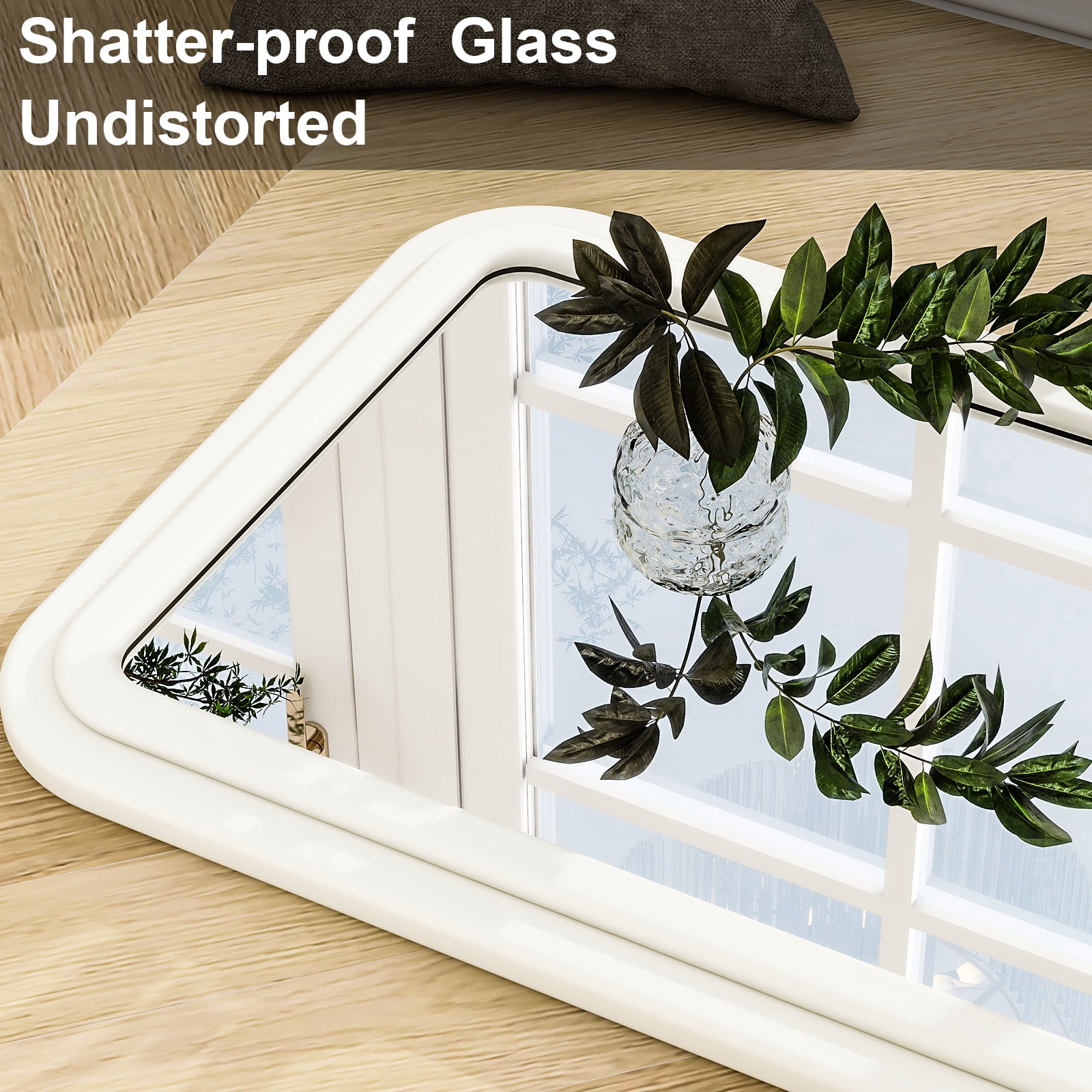 Easy4Home 63"x24" Rectangular Full Length Mirror with Flannel Frame Decorative Round Edge Floor Mirror, White