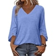 thumbnail image 6 of Nestiefly Womens Tops 3/4 Length Sleeve Dressy Casual Blouses for Women 2026 Trendy Crew Neck T Shirts Summer Clothes Sky Blue L, 6 of 7