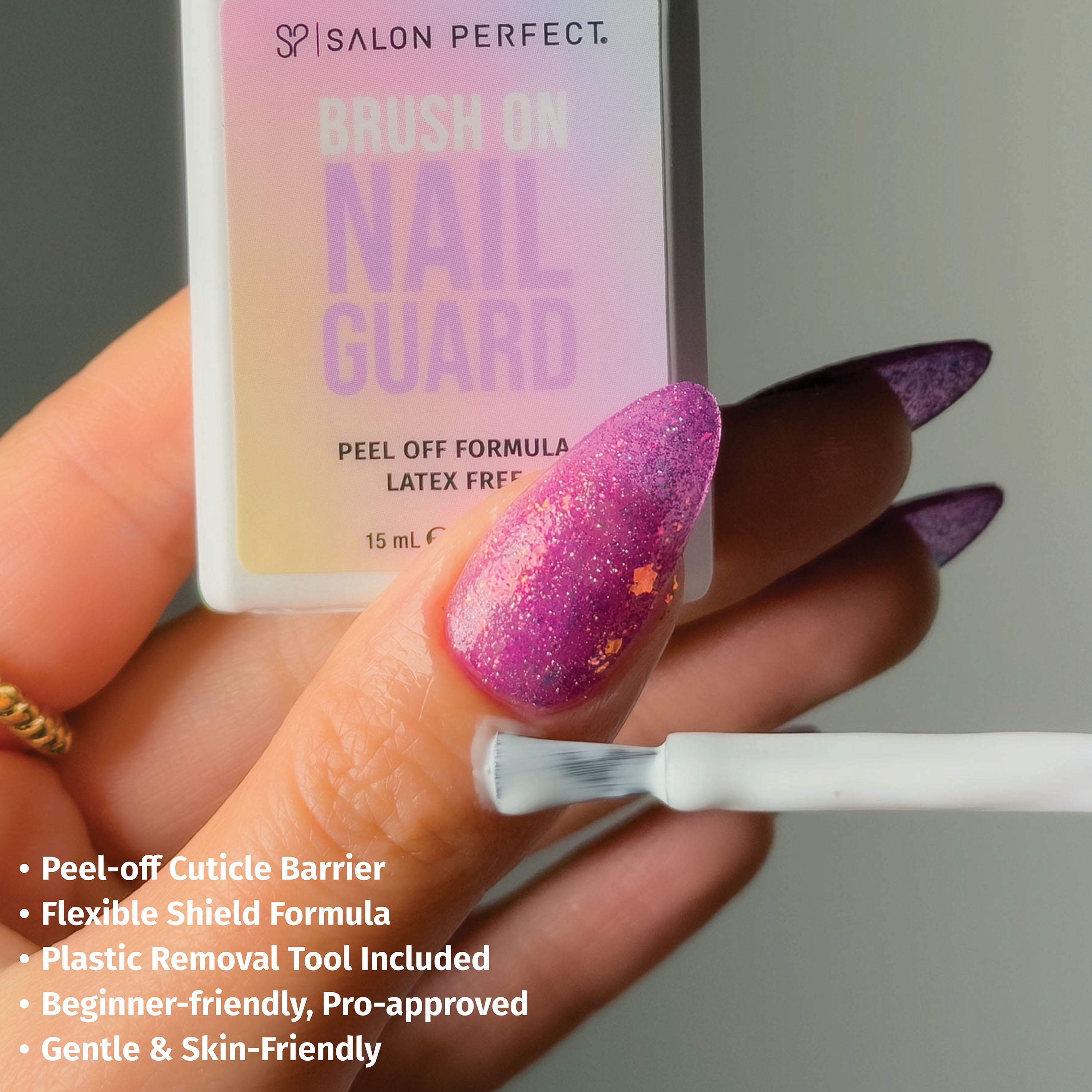 Salon Perfect Latex Free Brush On Nail Guard, 0.51 fl oz, 1 Scraper Tool Included