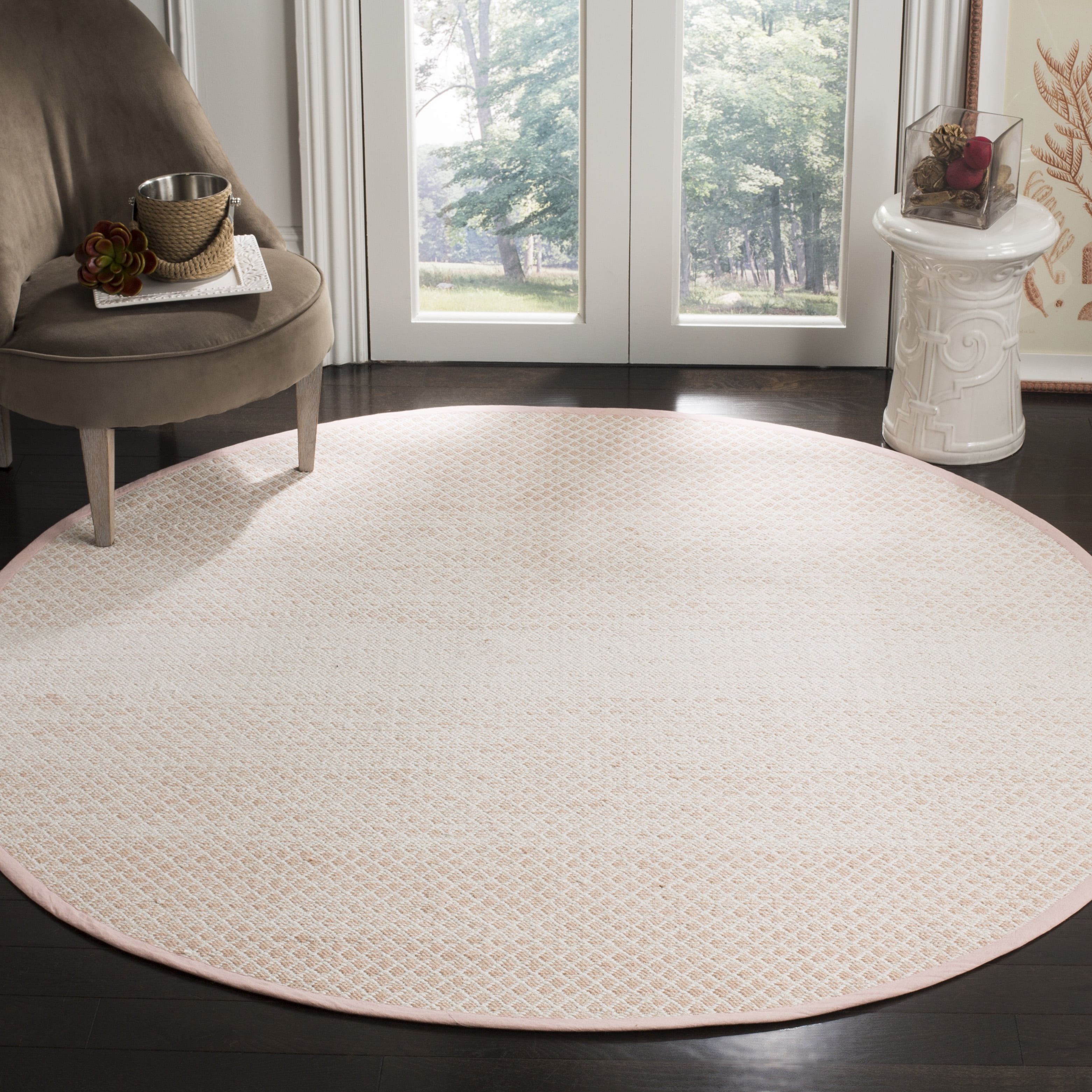 SAFAVIEH Montauk Vaughn Geometric Cotton Area Rug, Beige/Ivory, 8' x 8' Round