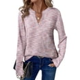 thumbnail image 1 of Top Dokotoo para mujer, manga larga, cuello en V, tejido gofrado, color rosa XL, 1 of 5