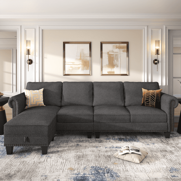 Nolany Modern L-Shaped Sectional Sofa with Storage Ottoman fr Living Room  Furniture Sets,Dark Gray - Walmart.com